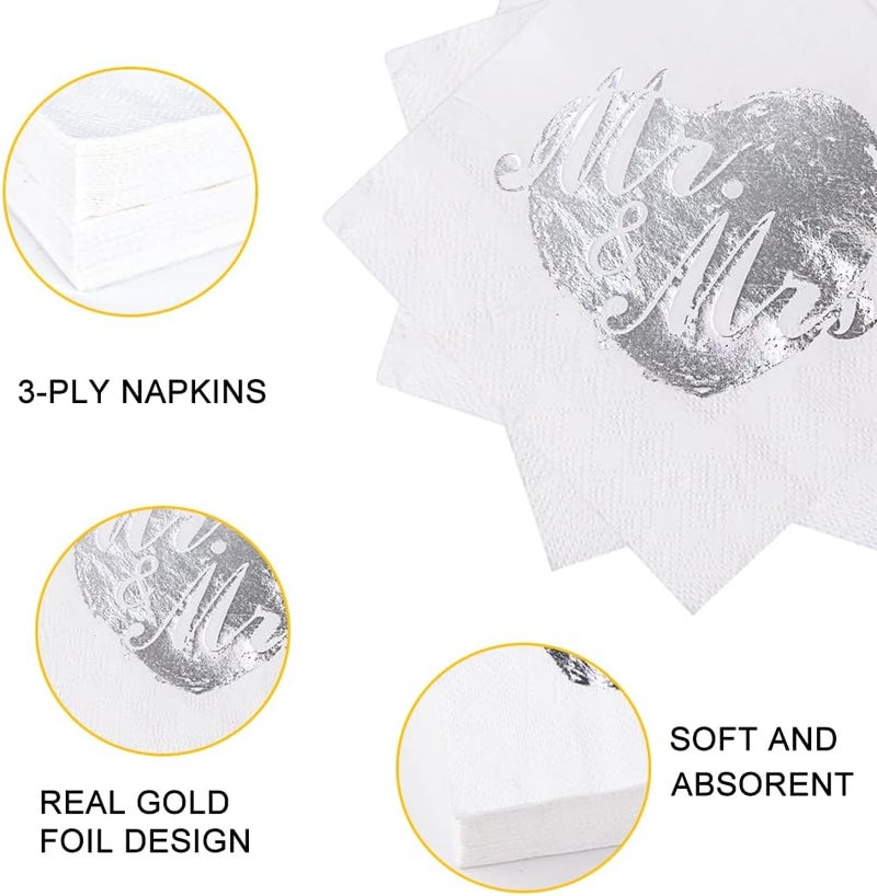 LiveBe 100 Pack of Paper Cocktail Napkins with Gold design，Formal Dinner, Anniversary, Wedding Napkins for Tables, Guestrooms, Restrooms(5 x 5 in，3-ply) (Silver) - Image 3